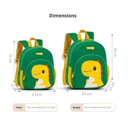 cartable-sac-a-dos-dinosaure-vert-et-jaune-dimensions