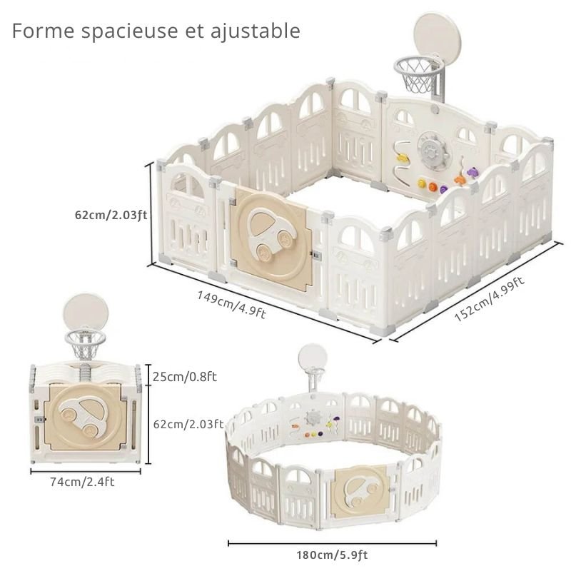 Parc pliable pour bébé avec un petit panier de basket - ball et 50 balles colorées - Esther