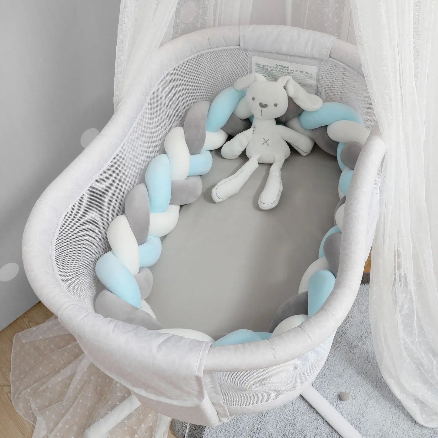 Tour de lit tressé Bleu Blanc Gris - Esther