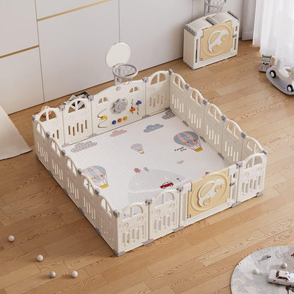 Parc pliable pour bébé avec un petit panier de basket - ball et 50 balles colorées - Esther