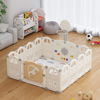 Parc pliable pour bébé avec un petit panier de basket - ball et 50 balles colorées - Esther