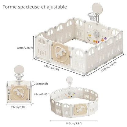 Parc pliable pour bébé avec un petit panier de basket - ball et 50 balles colorées - Esther